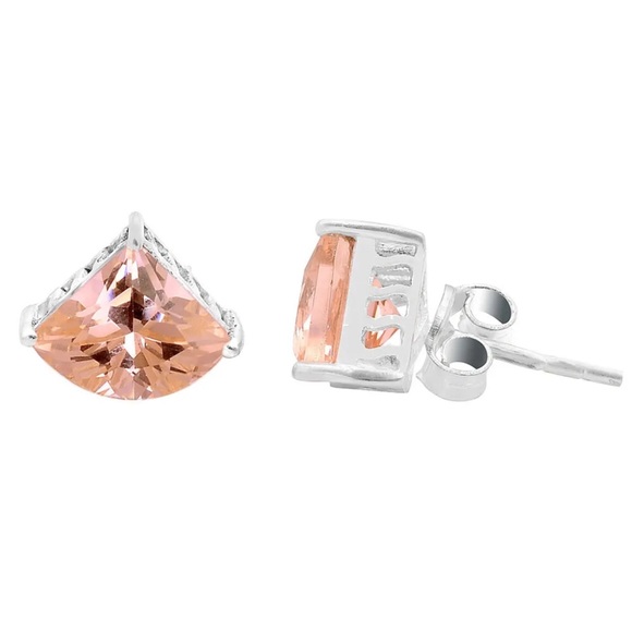 pink sapphire or morganite sterling silver stud earrings - Picture 4 of 4